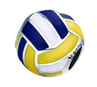 PLAFOPE Sterling Silver Volleyball Shaped Loose Beads for Jewelry Making Mini DIY Accessories in White Yellow Blue Creative Craft Beads for Bracelets and Keyrings