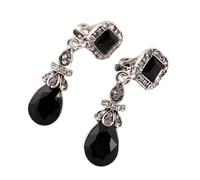 PLAFOPE Vintage Black Alloy Ear Clips with Water Drop Pendant for Women, Non Pierced Long Lasting Use Earrings for Tourism Commemorative and Business Gifts