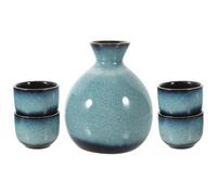 PLAFOPE Vintage Ceramic Japanese Style Sake Pot and 4 Delicate Ceramic Sake Cups Set with Kiln-Glazed Blue Finish Traditional for Home Dining and Entertaining Random Color