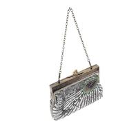 PLAFOPE Vintage Silver Beaded Clutch Bag for Women Handmade Design with Sequin and Bead Embroidery Elegant Peacock Shape Evening Bag for Wedding Or Prom