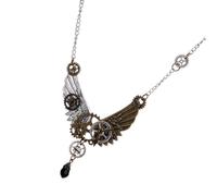 PLAFOPE Vintage Steampunk Necklace for Women with Silver Alloy Gear Wing Pendant, Built with Gear Mechanisms, Halloween or Birthday Gift, Punk Style Fashion Jewelry