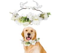 PLAFOPE White Jasmine Flower Headband for Girls and Pets, Adjustable Fabric and Plastic Floral Crown, Resisting Fading and Portable Hair Dressing Accessory for Wedding and Photo