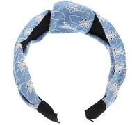 PLAFOPE Wide Knotted Denim Headband for Women, Hollow out Snowflake Pattern Light Blue Hairband, Chunky Spring Hair Accessory for Parties and Everyday Wear