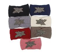 PLAFOPE Winter Crochet Headwear Woolen Yarn Hand Made Headband Flower Pattern Crochet Hair Band Warm Ear Warmer Simple Headwrap for Women and Girls Light Grey