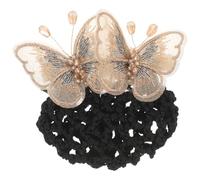 PLAFOPE Women Hair Net Bun Holder with Butterfly Decor, Light Gold Mesh Hairnet for Work and Formal Use, Professional Nurse and Flight Attendant Hair Accessory