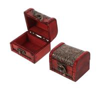 PLAFOPE Wooden Retro Jewelry Box 2Pcs with Lock, Mini Vintage Treasure Chest for Rings and Bangles, Chinese Antique Style Trinket Holder for Personal Use