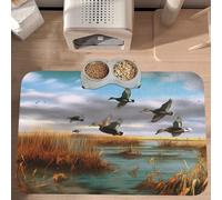 PLAGDECNA Absorbent Pet Feeding Mat, Large Dog & Cat Food Mat With Quick-Dry Pu Leather & Anti-Slip Base, Hunting Flying Wild Ducks Pet Placemat For Water/Food Bowls & Automatic Feeders, 60x40cm