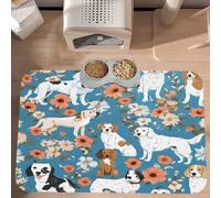 PLAGDECNA Absorbent Pet Feeding Mat, Large Dog & Cat Food Mat With Quick-Dry Pu Leather & Anti-Slip Base, Sweet Basset Hound Florals Pet Placemat For Water/Food Bowls & Automatic Feeders, 60x40cm