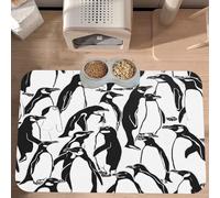 PLAGDECNA Absorbent Pet Feeding Mat, Large Dog & Cat Food Mat With Quick-Dry Pu Leather & Anti-Slip Base, Cute Baby Penguins Sketch Pet Placemat For Water/Food Bowls & Automatic Feeders, 60x40cm