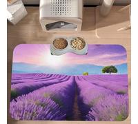 PLAGDECNA Absorbent Pet Feeding Mat, Large Dog & Cat Food Mat With Quick-Dry Pu Leather & Anti-Slip Base, Romantic Purple Lavender Pet Placemat For Water/Food Bowls & Automatic Feeders, 60x40cm