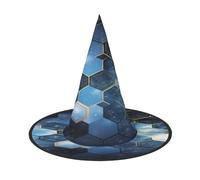 Plagdecna Adjustable Foldable Witch Hat For Women Adults Halloween Party Decoration, Blue Hexagons And Diamonds Pointed Wizard Cap, Lightweight Costume Accessory For Cosplay Carnival, 1 PCS