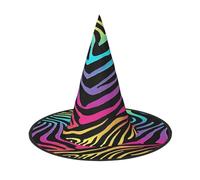 Plagdecna Adjustable Foldable Witch Hat For Women Adults Halloween Party Decoration, Colorful Rainbow Zebra Pointed Wizard Cap, Lightweight Costume Accessory For Cosplay Carnival, 2 Pcs