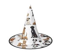 Plagdecna Adjustable Foldable Witch Hat For Women Adults Halloween Party Decoration, Cute Chihuahua Pug Pattern Pointed Wizard Cap, Lightweight Costume Accessory For Cosplay Carnival, 2 Pcs