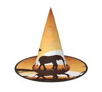 Plagdecna Adjustable Foldable Witch Hat For Women Adults Halloween Party Decoration, Elephant Giraffe Sunset Pointed Wizard Cap, Lightweight Costume Accessory For Cosplay Carnival, 1 PCS