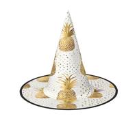 Plagdecna Adjustable Foldable Witch Hat For Women Adults Halloween Party Decoration, Gold Glitter Pineapples Pointed Wizard Cap, Lightweight Costume Accessory For Cosplay Carnival, 1 PCS