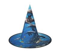 Plagdecna Adjustable Foldable Witch Hat For Women Adults Halloween Party Decoration, Killer Whale Print Pointed Wizard Cap, Lightweight Costume Accessory For Cosplay Carnival, 1 PCS