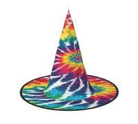 Plagdecna Adjustable Foldable Witch Hat For Women Adults Halloween Party Decoration, Tie Dye Rainbow Pointed Wizard Cap, Lightweight Costume Accessory For Cosplay Carnival, 3 Pcs