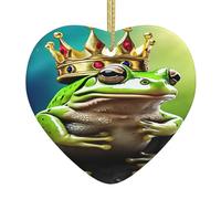 PLAGDECNA Christmas Ceramic Heart Ornament, Double-Sided Print Holiday Wall Hanging Decor For Tree/Xmas Decorations, Cute Frog Porcelain Keepsake With Gold String For Home & Store Displays