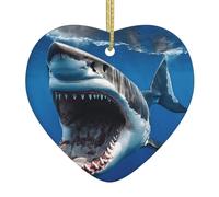 PLAGDECNA Christmas Ceramic Heart Ornament, Double-Sided Print Holiday Wall Hanging Decor For Tree/Xmas Decorations, Sea Fish Porcelain Keepsake With Gold String For Home & Store Displays
