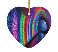 PLAGDECNA Christmas Ceramic Heart Ornament, Double-Sided Print Holiday Wall Hanging Decor For Tree/Xmas Decorations, Holographic Dreams Porcelain Keepsake With Gold String For Home & Store Displays