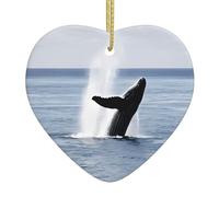 PLAGDECNA Christmas Ceramic Heart Ornament, Double-Sided Print Holiday Wall Hanging Decor For Tree/Xmas Decorations, Killer Whale Porcelain Keepsake With Gold String For Home & Store Displays