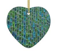 PLAGDECNA Christmas Ceramic Heart Ornament, Double-Sided Print Holiday Wall Hanging Decor For Tree/Xmas Decorations, Abalone Nacre Porcelain Keepsake With Gold String For Home & Store Displays