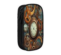 Plagdecna Double Layer Pencil Case for Girls & Boys, Clocks and Gears Pencil Box, Large Capacity School Supplies Organizer, Durable Oxford Fabric Zippered Stationery Bag for Students Teens