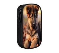 Plagdecna Double Layer Pencil Case for Girls & Boys, Cute German Shepherd Puppy Pencil Box, Large Capacity School Supplies Organizer, Durable Oxford Fabric Zippered Stationery Bag for Students Teens