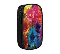 Plagdecna Double Layer Pencil Case for Girls & Boys, Rainbow Flowers Pencil Box, Large Capacity School Supplies Organizer, Durable Oxford Fabric Zippered Stationery Bag for Students Teens