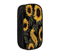 Plagdecna Double Layer Pencil Case for Girls & Boys, Sunflowers Printed Pencil Box, Large Capacity School Supplies Organizer, Durable Oxford Fabric Zippered Stationery Bag for Students Teens