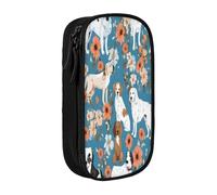 Plagdecna Double Layer Pencil Case for Girls & Boys, Sweet Basset Hound Florals Pencil Box, Large Capacity School Supplies Organizer, Durable Oxford Fabric Zippered Stationery Bag for Students Teens