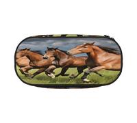 Plagdecna Double Zipper Pencil Case with Mesh Pocket & 4 Pen Loops, Large School Supply Organizer, Makeup Pouch for Students, Artists, Travel, Horses Pen Bag, Durable Oxford Fabric Pencil Box Holder