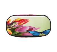 Plagdecna Double Zipper Pencil Case with Mesh Pocket & 4 Pen Loops, Large School Supply Organizer, Makeup Pouch for Students, Artists, Travel, Flower Pen Bag, Durable Oxford Fabric Pencil Box Holder