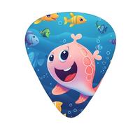 PLAGDECNA Guitar Picks Variety Pack 144 PCS, Cartoon Sea Fish Print Smooth-Edged ABS Plectrums for Guitar & Ukulele, 3 Thickness Options (0.46mm, 0.71mm, 0.96mm), Clear Sound Bright/Warm Tones