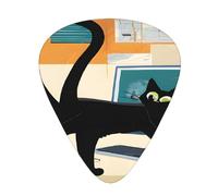 PLAGDECNA Guitar Picks Variety Pack 144 PCS, Mid-Century Modern Art Cat Smooth-Edged ABS Plectrums for Guitar & Ukulele, 3 Thickness Options (0.46mm, 0.71mm, 0.96mm), Clear Sound Bright/Warm Tones
