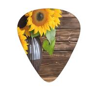 PLAGDECNA Guitar Picks Variety Pack 60 PCS, Three Sunflowers on Wooden Smooth-Edged ABS Plectrums for Guitar & Ukulele, 3 Thickness Options (0.46mm, 0.71mm, 0.96mm), Clear Sound Bright/Warm Tones