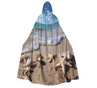 Plagdecna Halloween Cloak For Adults, Gothic Witch Vampire Costume Cape, Beach Printed, Unisex Party Robe With Hood For Cosplay, Masquerade & Decor