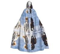 Plagdecna Halloween Cloak For Adults, Gothic Witch Vampire Costume Cape, Black White Horses Running, Unisex Party Robe With Hood For Cosplay, Masquerade & Decor