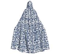 Plagdecna Halloween Cloak For Adults, Gothic Witch Vampire Costume Cape, Blue Polynesian Maori Tribal, Unisex Party Robe With Hood For Cosplay, Masquerade & Decor