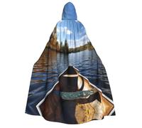 Plagdecna Halloween Cloak For Adults, Gothic Witch Vampire Costume Cape, Canoe On Lake, Unisex Party Robe With Hood For Cosplay, Masquerade & Decor