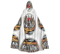 Plagdecna Halloween Cloak For Adults, Gothic Witch Vampire Costume Cape, Cartoon Cute New York, Unisex Party Robe With Hood For Cosplay, Masquerade & Decor