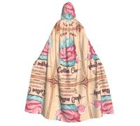 Plagdecna Halloween Cloak For Adults, Gothic Witch Vampire Costume Cape, Cotton Candy Print, Unisex Party Robe With Hood For Cosplay, Masquerade & Decor