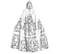 Plagdecna Halloween Cloak For Adults, Gothic Witch Vampire Costume Cape, Cute Cartoon Robots Print, Unisex Party Robe With Hood For Cosplay, Masquerade & Decor