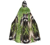 Plagdecna Halloween Cloak For Adults, Gothic Witch Vampire Costume Cape, Cute Raccoon, Unisex Party Robe With Hood For Cosplay, Masquerade & Decor