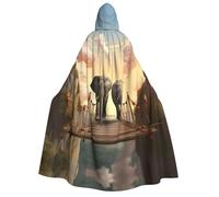Plagdecna Halloween Cloak For Adults, Gothic Witch Vampire Costume Cape, Elephant On A Bridge, Unisex Party Robe With Hood For Cosplay, Masquerade & Decor
