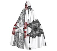 Plagdecna Halloween Cloak For Adults, Gothic Witch Vampire Costume Cape, Red Phone Booth London Street, Unisex Party Robe With Hood For Cosplay, Masquerade & Decor