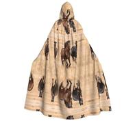 Plagdecna Halloween Cloak For Adults, Gothic Witch Vampire Costume Cape, Three Running Horses, Unisex Party Robe With Hood For Cosplay, Masquerade & Decor