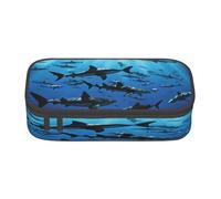 Plagdecna Large Capacity Compartment Pencil Case Organizer for School, Office & Travel, Hammerhead Sharks Pen Bag for Student, Oxford Fabric Zippered Stationery Bag, Multi-Use Toiletry & Makeup Pouch