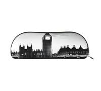 Plagdecna Large Capacity Leather Pencil Case for School & Work, Semi-Circle Makeup Bag for Cosmetics, London, Durable Zippered Pen Pouch with Metallic Zipper, Organizer for Backpack, Briefcase, Purse