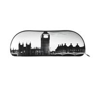 Plagdecna Large Capacity Leather Pencil Case for School & Work, Semi-Circle Makeup Bag for Cosmetics, London, Durable Zippered Pen Pouch with Metallic Zipper, Organizer for Backpack, Briefcase, Purse